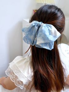 Original Design Abstract Starry Sky Butterfly Knot Top Clip Blue Tulle Fresh And Sweet Hair Clip Fashionable Hair Accessories