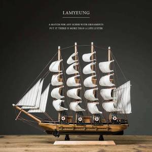 Naotical Lifelike Miniature Wooden Pirate Sail Ship Model Marine Decoration Accessories Modern Arts Office Home Decor Souvenirs