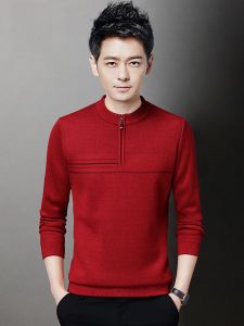 ROMON | Lomond Mens Knitted Sweater Winter Thickened Fleece Half Zipper Loose Dad Style Fashion Business Casual Pure Color Polyester Blend