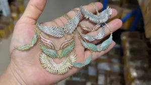 YUYAN | Angel Wing Necklace Full Paved Zircon Feather Pendant Stainless Steel Chain Gold Silver Multicolor Turquoise Pink Crystal Choker