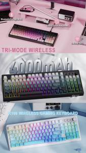 ATTACK SHARK | Attack Shark K100 Wireless Gaming Keyboard99 Keys Tri-Mode BT/2.4GHz/USB-C Creamy Color Keyboard with Number Pad RGB
