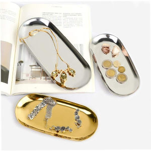1pc Stainless Steel Jewelry Tray Decorative Vanity Tray Makeup Organizer Bathroom Tray Small Storage Tray Available In Gold