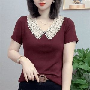 Commuting Lace Lapel Shirt Loose Womens Clothing Solid Color Full Match Spring and Autumn Short Sleeved Fashionable Casual Top