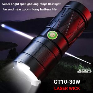 [SG Seller] GT10 30W White Laser LED Beads Wide Range & Long Throw Zoomable Flashlight with Built-in 10000 mAh Rechargeable Battery USB Type-C charging Outdoor Torchlight for Hiking Trekking Night Activity Security Guard Animal Rescue & Multipurpose Use