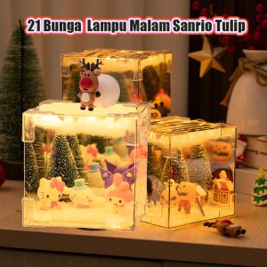 21 Bunga Lampu Malam Sanrio Tulip / Lampu Crystal Meja 16 Warna Sentuh Adjustable RGB Lampu Lampu Tidur Romantis Lampu Hias High Quality