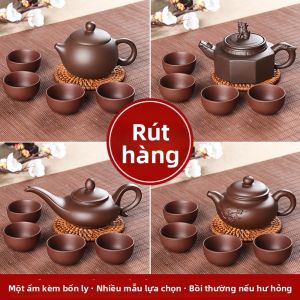 XINYIHAO | Bộ Ấm Trà Đất Tử Sa Tây Thi Lọc Thủ Công Kèm 4 Cốc