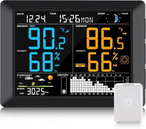 8.3 Inch Large Screen Atomic Clock Weather Station Auto WWVB Sync with Temperature Humidity Monitor Indoor Outdoor for Home