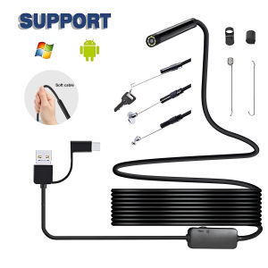 1-10m Car Inspection Endoscope Camera Android Type C PC 7MM USB Waterproof Borescope Camera for Car Scenarios 6 Led Lights