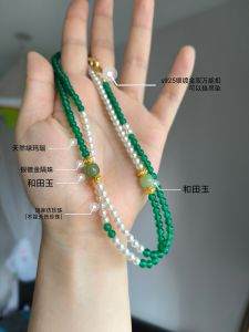Original Design Necklace Jade Agate Pearl Chinese Style Fashion Jewelry round Bead Chain Natural Stone Pendant Crystal Drop