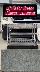 Kệ để chén bát đĩa úp cốc inox DandiHome có khay hứng nước tặng kèm