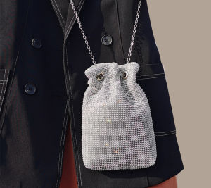 Fashionable Vertical Diamond Phone Bag Womens Crossbody Coin Purse Elegant Chain Strap Lightweight Compact Size Polyester Material