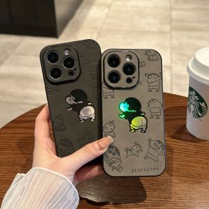 💗Internet celebrity trend+In stock+COD Laser Buttocks Crayon Shin Frosted Leather Hard Phone Case For iPhone 14 Pro Max 15 13 12 11 Pro Max X XR XS 14 Pro 13Pro 11Pro 12Pro 15 Pro Max 15+ 7P 8 14 Plus Back Cover Casing