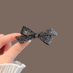 Light Luxury Full Rhinestone Bow Hair Clip Spring Clip Womens Back of Head Haft-tied One-word Clip Fashion Hair Accessories