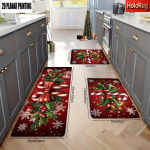Bộ Thảm Nhà Bếp Giáng Sinh VIKAMA Farmhouse Chống Trơn Trượt Họa Tiết Người Tuyết Bông Tuyết Trang Trí Ngày Lễ Thảm Trải Sàn Có Thể Giặt Được Dùng Cho Gia Đình