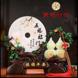 Lucky Gourd Ornament Jade Safe Buckle New Home Moving Gift Living Room Wine Cabinet Decorations Craft Display Resin Chinese Style