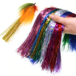 2packs/12packs Holographic Flat Krystal Tinsel Flashabou Tinsel Fly Tying Material for Streamers Fly Jig Lures Pike Trout Lures