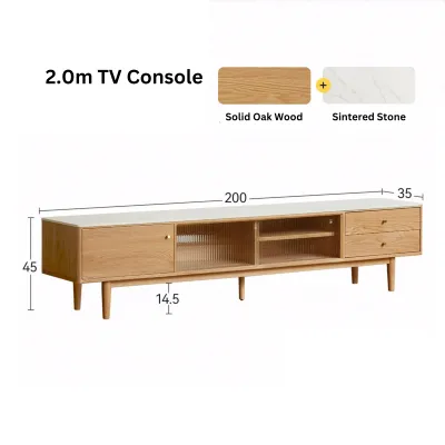 Cozylant Tate TV Console /Sintered Stone TV Console / Solid Oak Wood TV Cabinet / Natural Wood Colour / Living Room / Minimalist /TV Console SIngapore
