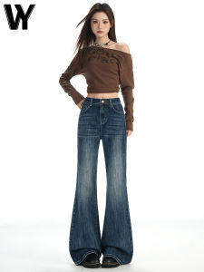 Retro American Blue Bamboo Fiber Bell Bottom Jeans Womens Slim Fit High Waist Denim Pants Autumn New Style Fashion Ladies