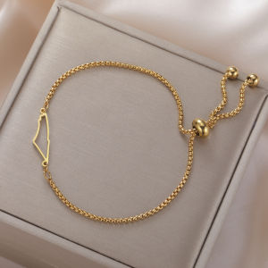 Hollow Palestine Map Pendant Bracelet Stainless Steel Adjustable Box Chain for Men and Women Israeli Ethnic Jewelry Gift