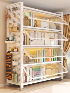 Home Use Steel Bookcase with Door Living Room Multi-layer Children Dustproof Cabinet Storage Furniture Metal Bookshelf