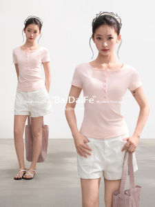 BAIDAIFEI | Henley Neck Tight Fitting Short T-Shirt