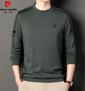 Pierre Cardin Mens Casual Long Sleeve Hoodie round Neck Loose T-Shirt Fashionable Autumn Wear Antibacterial Business Leisure