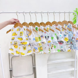 Set 5 bộ cotton giấy ba lỗ mỏng mát nhiều hình in dễ thương cho bé