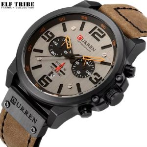 Đồng hồ Quartz da Chronograph ngày thời trang thường không thấm nước Đồng hồ nam