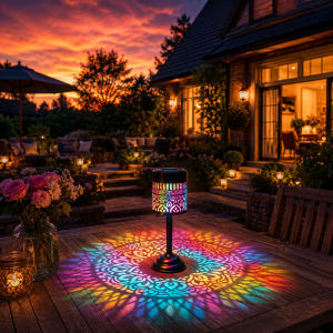 1Pc Black Mandala Solar Table Lamp IP44 Waterproof Metal LED Desk Light Warm Multicolor Portable Outdoor Decor Lamp