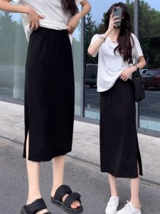 สูง เอว ลำลอง แยก กระโปรงทรงเอ สําหรับผู้หญิง พลัสไซส์ ตัดตรง โพลีเอสเตอร์ ไฟเบอร์ ฤดูใบไม้ร่วง Season Outlet Sale