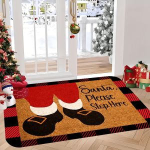 VIKAMA Santa Please Stay Christmas Rug Non Slip Washable Indoor Outdoor Entryway Mat Fun Holiday Slogan Doormat Festive Decor