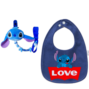Disney | New Cotton Baby Bib with Cartoon Print Double Layer Bib Set Childrens Soothing Nipple Chain Clip Baby Accessories Newborn