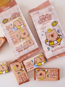 Cute Mini Portable Cartoon Capybara down Jacket Wet Wipes Hand Mouth Cleaning Sanrio Brand Paper Products Bag Pack of 8