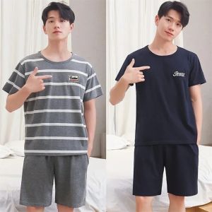 Summer Men Pajamas Summer Short-Sleeved Shorts Nightwear Homewear Cool Feeling Sports Leisure Thin Section Loose Suit Sleepwear