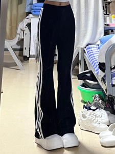 High Waist Striped Flared Pants Womens Early Spring New Style Sport Yoga Sharkskin Long Trousers Slimming Effect Casual Pants