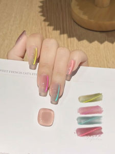 Dopamine Glowing Nail Art LED UV Light Strip Detachable Handmade Cat Eye Wearable False Nails Macaron Color Series from China