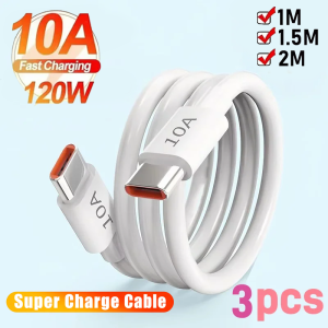 120W Type-C To Type-C Cable 10A Super Fast Charging Cable Highspeed Data Transfer For iPhone Huawei Xiaomi Charge Cable 1/2/3Pcs