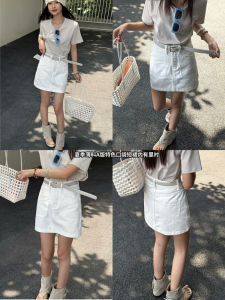 กระโปรงยีนส์ทรงเอเอวสูงสีขาว กระโปรงสั้นผู้หญิง ฤดูร้อน 2025 กระโปรงสั้นทรงเอป้องกันแสง กระโปรงสั้นทรงเอ