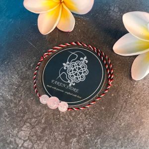 Gelang Tridatu dengan Batu Kristal Rose Quartz asli khas Bali Original