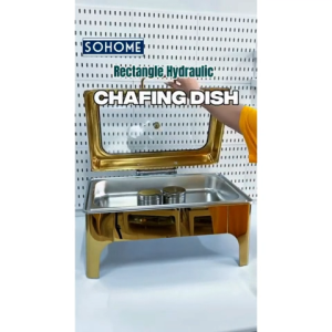SOHOME Rectangle Hydraulic Gold Chafing Dish Buffet Set | Stainless Steel Buffet Warmer Chafers & Buffet Warmers Sets with Thick Frame | For Restaurant & Catering