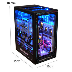 DIY Book Nook Kit Bookend Kit Wooden Doll House Bookshelf Insert Decor With Warm Light 3D Puzzle Assembly Building Model Gifts