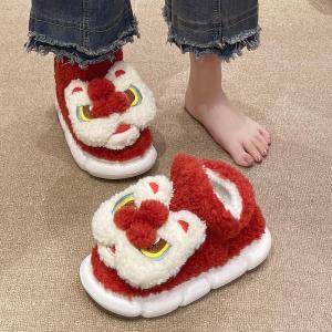 MONLEYTA | Womens Cotton Slippers Winter Thick Heel Indoor Home Warm Plush National Trend Couple Shoes High Heel Warm Home Slippers
