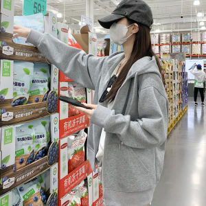 Áo Nỉ Màu Xám Có Mũ Trùm Đầu Cho Nữ Mùa Xuân Thu 2025 Phong Cách Mới Rộng Rãi Thoải Mái Đa Năng Áo Khoác Cardigan Thường Ngày