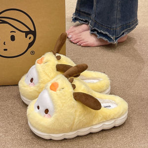 Closed Toe Cotton Slippers Womens Winter Thick Sole Indoor and Outdoor Cute Cartoon Lamb Home Stuffed Warm Non-Slip Slippers