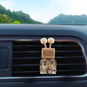 0.27oz Water Cube Air Outlet Perfume Empty Bottle Car Glass Diffuser Bottle Wooden Cap Freshener With Clip Vehicle Fragrance Dec