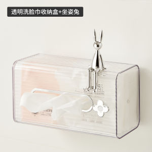 กล่องเก็บผ้าเช็ดหน้าสไตล์ญี่ปุ่น Cxhome กล่องกระดาษชำระติดผนังแบบใส ไม่ต้องเจาะรู กล่องเก็บของสำหรับห้องน้ำ