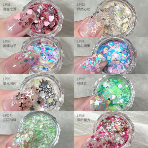 HBESTY Nail sequins 2025 new Internet celebrities flash four stars love stars girl pink glitter nail ornament