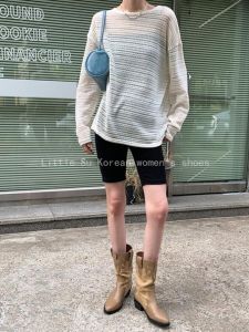 Giày Bốt Martin Mũi Nhọn Màu Khối Phong Cách Hàn Quốc Cho Nữ Mùa Xuân 2024 Giày Bốt Cao Đến Giữa Bắp Chân Mũi Nhọn