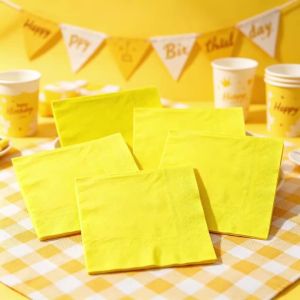 20Pcs Yellow Napkins Disposable Paper Decor Accessories Suitable Outdoor Picnic Romantic Holiday Household Ornament Supplies