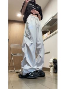 กางเกงทำงานผ้าไหมน้ำแข็งสไตล์อเมริกันสำหรับผู้ชาย กางเกงขายาวทรงตรงหลวมๆ สำหรับฤดูใบไม้ร่วง ปี 2024 กางเกงขายาวทรงตรงสำหรับเดินป่า